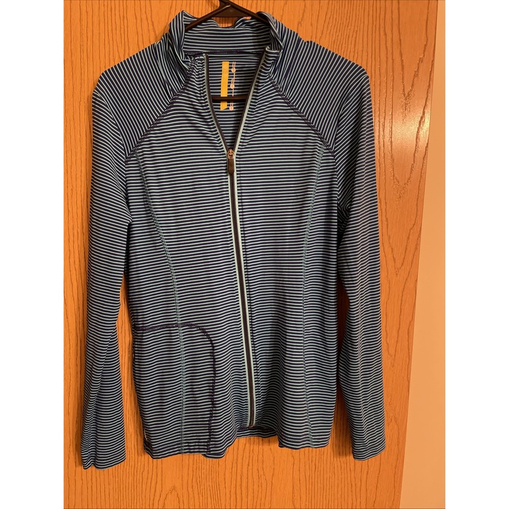 Women's Lole Jacket‎ Zip Up Athlesiure Yoga Size Large Blue Stripes